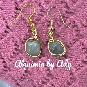 Chunky Rainbow labradorite nugget dangle gold earrings /protection for empaths